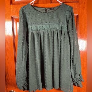 Amkoyam Hunter Green Large Long Sheer Sleeve Blouse Clip Dot